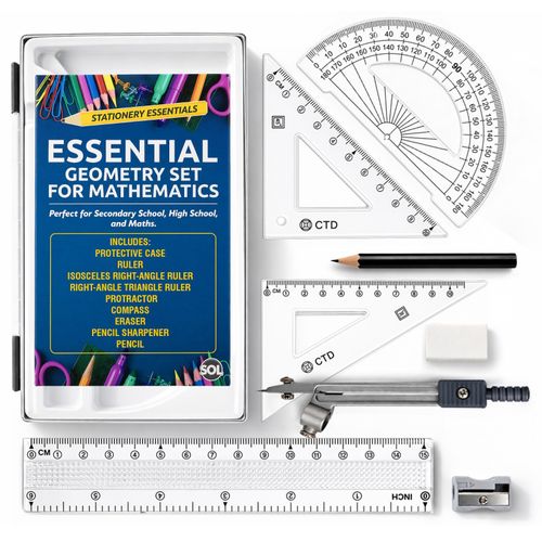 8 Pcs Professional Maths Geometry Set Compass Ruler Protractor Case School Exam — image 1