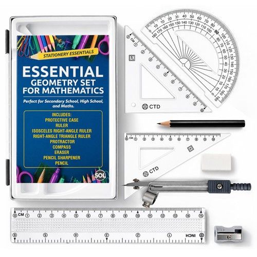 8 Pcs Professional Maths Geometry Set Compass Ruler Protractor Case School Exam