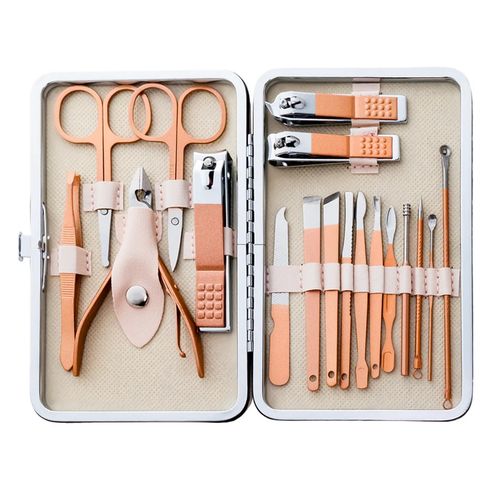 18PC Manicure Pedicure Set Nail Clippers Cutter Grooming Kit Pink Travel Case UK — image 3