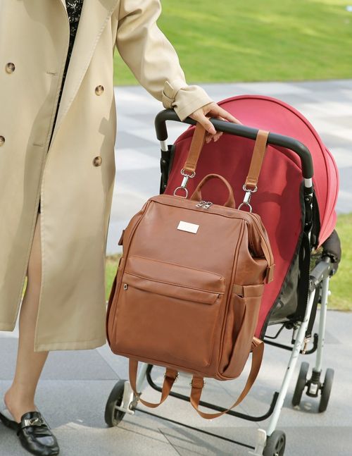 ELF PHOENIX Nappy Bag Backpack Faux Leather Brown 5pcs Diaper Baby Mummy Gift — image 4