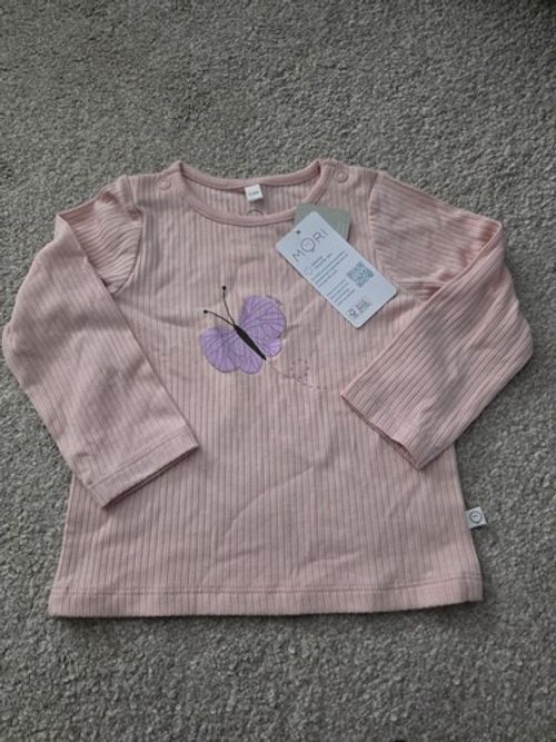 MORI Cotton Pink Long Sleeve Ribbed Butterfly T-Shirt 6-9 Months