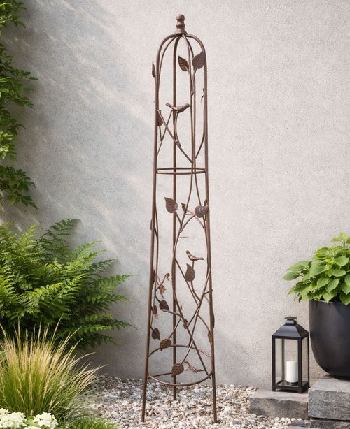 Metal Garden Obelisk Plant Support  Cage Frame Nature Bird Leaf 1.2m — image 1