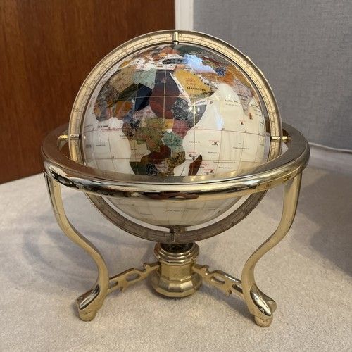 Mother Of Pearl Gemstone Countries Globe On Brass 3 Leg Stand - Compass