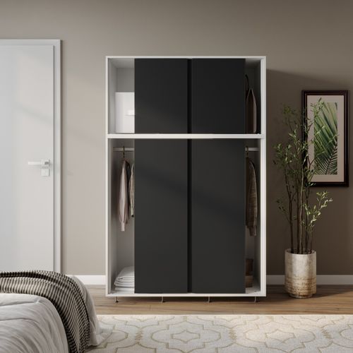 6 Sliding Doors Wardrobe Bedroom Storage Closet Clothes Hanging Rail Cupboard — image 4