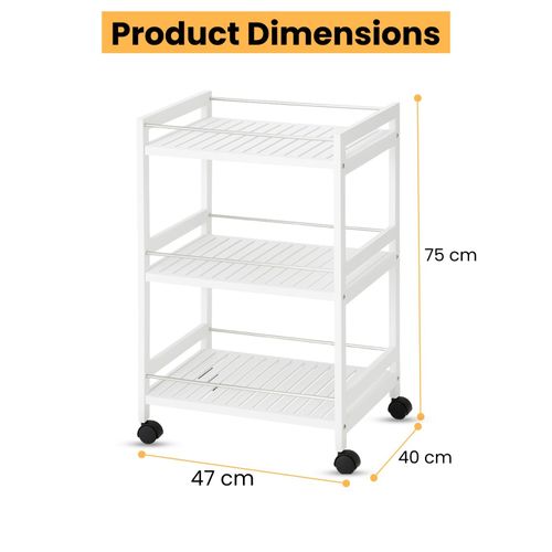 3-Tier Wooden Trolley on Wheels Kitchen Storage Serving Rolling Cart Steel Bars — image 5