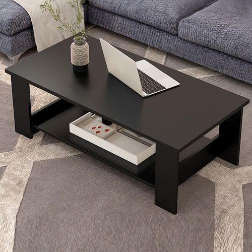 Modern Coffee Table Living Room Tea Side End Desk With Lower Storage Shelf Black — image 5