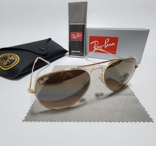 Ray-Ban RB3025 Aviator Sunglasses Gold Frame Glass Gradient Brown Lens 58mm HOT