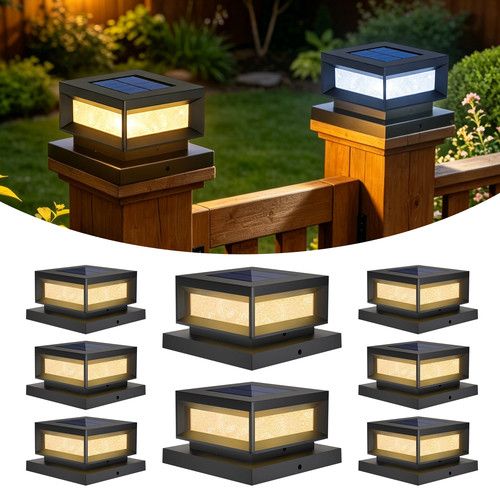 Solar Post Cap Lights Outdoor for 4x4 6x6 Vinyl/Wooden Posts LED Fence Deck Lamp
