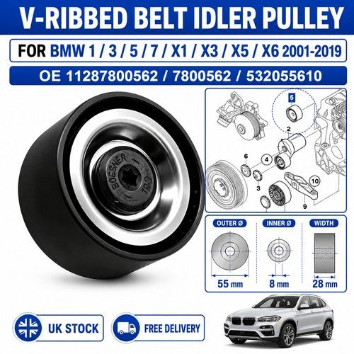 For BMW Deflection Aux Belt Idler Pulley E90 E87 E60 E83 E91 F10 E82 11287800562