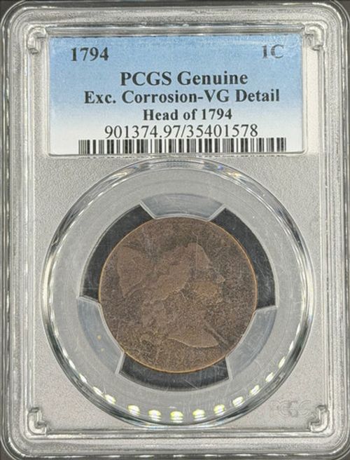 1794 1C Liberty Cap Large Cent Head of 1794 PCGS VG