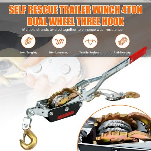 UK Power Puller Come Along Winch 4 Ton 8818lb Heavy Duty Pull Hoist 3 Hooks