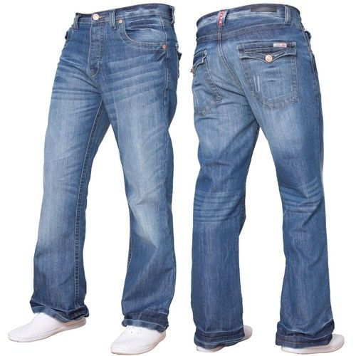 APT Mens Bootcut Jeans Wide Leg Flared Denim Trouser Casual Work Pants UK Sizes