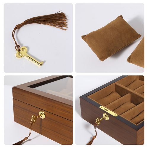6/10/12 Grids Wooden Watch Box Glass Lid Jewelry Display Organizer Storage Case — image 5