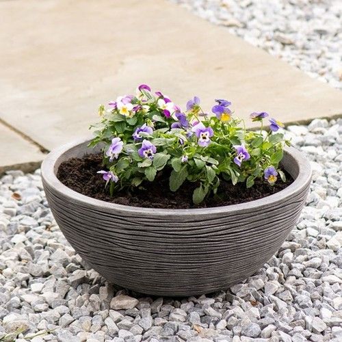 Grey Round Bowl Planter Amalfi Stone Effect Decorative Plant Pot 39.5cm x 17cm