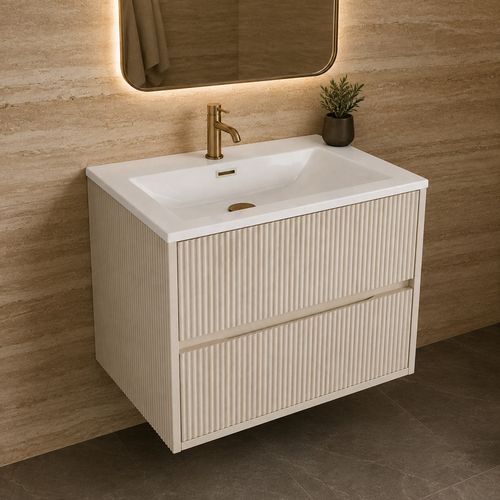 Nerano 600mm Stone Fluted Wall Hung Vanity Unit Basin Soft Close Drawers — image 1