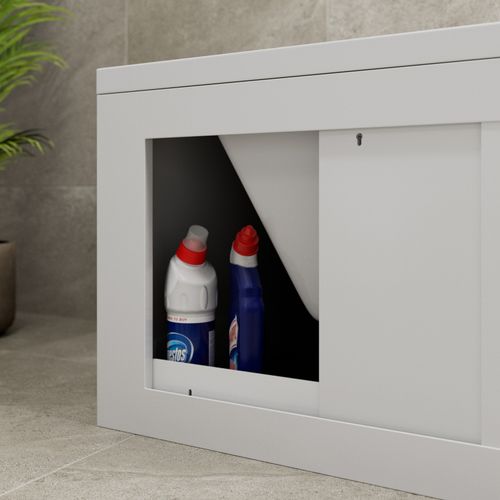 Side Front Storage Bath Panel for 1700 Straight Baths Lockable Modern MDF White — image 3