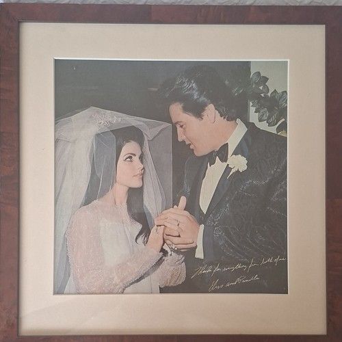 Elvis & Priscilla Wedding Photo Framed Print Reproduction, Autographed