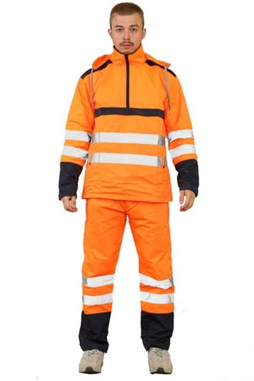 Men's Hi Vis Hooded Waterproof Rainsuit Workwear Jacket & Trousers Set