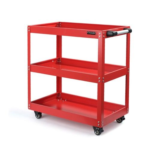 Tool Storage Heavy Duty Garage Trolley Workshop DIY 3 Tier Wheel Cart Shelf