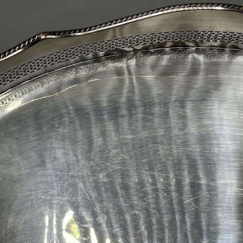 Antique Silver Plated Gallery Serving Tray Cocktail Drinks Tea Handles Feet Vtg — image 12