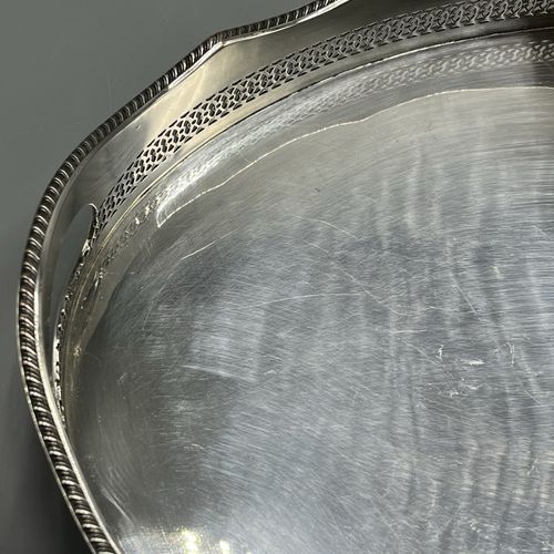 Antique Silver Plated Gallery Serving Tray Cocktail Drinks Tea Handles Feet Vtg — image 11