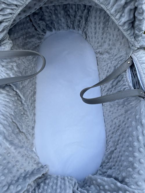Clair de Lune Grey Palm Moses Basket with Hood, Oval, Boys & Girls — image 7