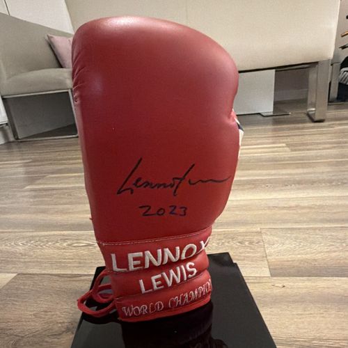 Lennox Lewis Signed Red Boxing Gloves Display Case Autograph 2000s Signed — image 3