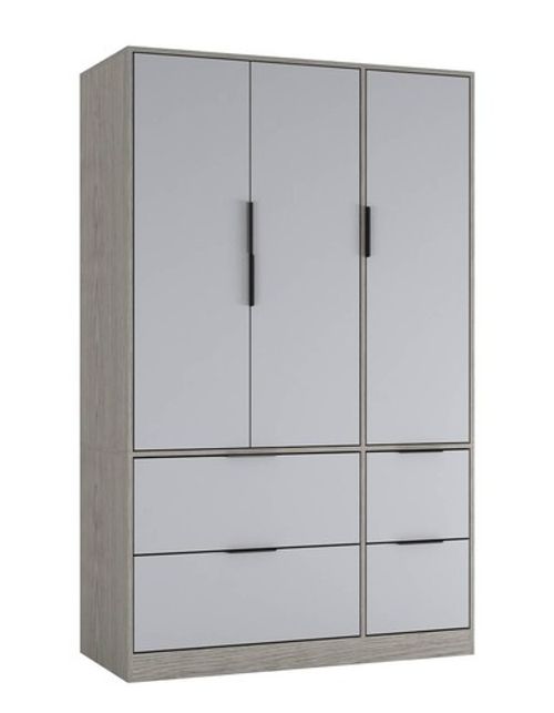FUJI 3 Door 4 Drawer Wardrobe Bedroom Storage Hanging Rail Clothes Wood Cupboard
