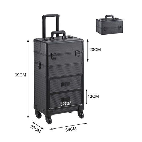 Large Mobile Makeup Trolley Beauty Case Hairdressing Case on Wheels with Drawers