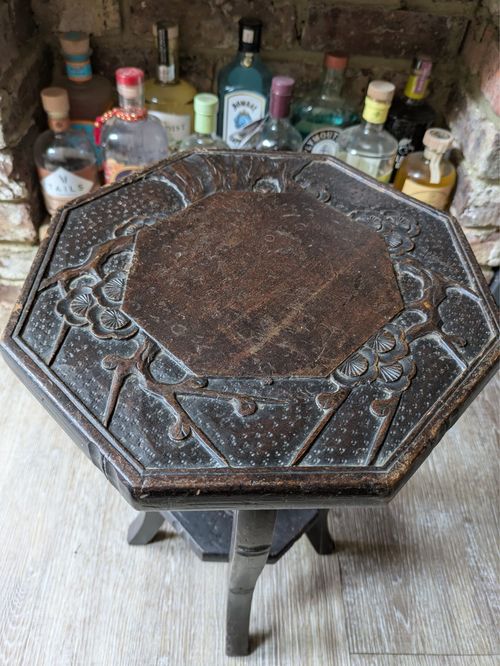 Liberty & Co of London Japanese Hand Carved Side Table C1900 Cherry blossom — image 3