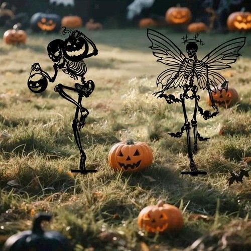 2 Pieces Skeleton Halloween Yard Stakes Halloween Decor Gothic Easy Installation