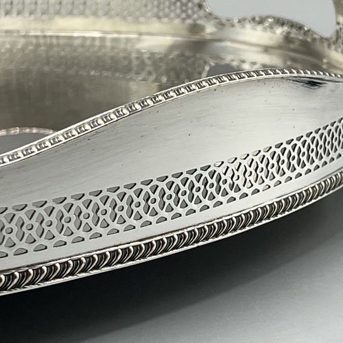 Antique Silver Plated Gallery Serving Tray Cocktail Drinks Tea Handles Feet Vtg — image 5