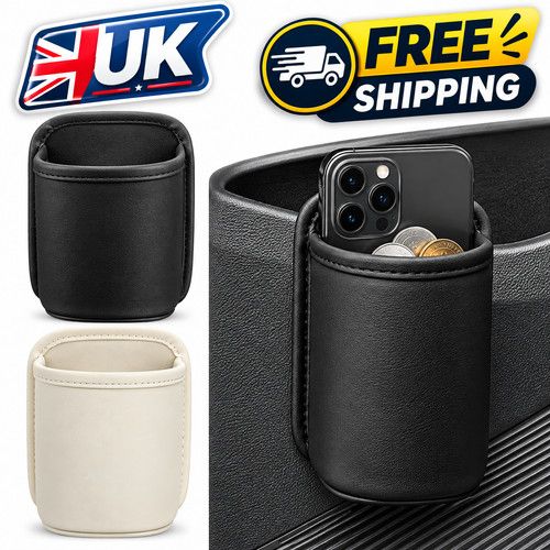 Universal Clip-on PU Leather Cup Holder For Car Doors, Seat Backs Black