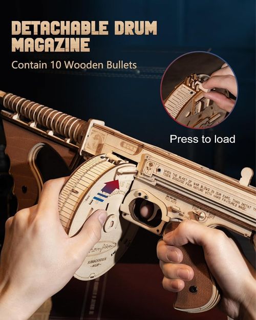 ROKR Thompson Submachine Gun 3D Wooden Puzzle Model Adults DIY Building Toys — image 6