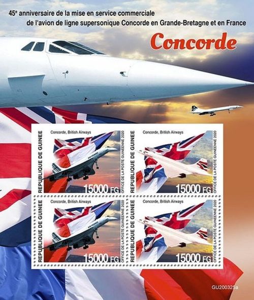 British Airways (BA) CONCORDE Airliner Aircraft Stamp Sheet (2020 Guinea)