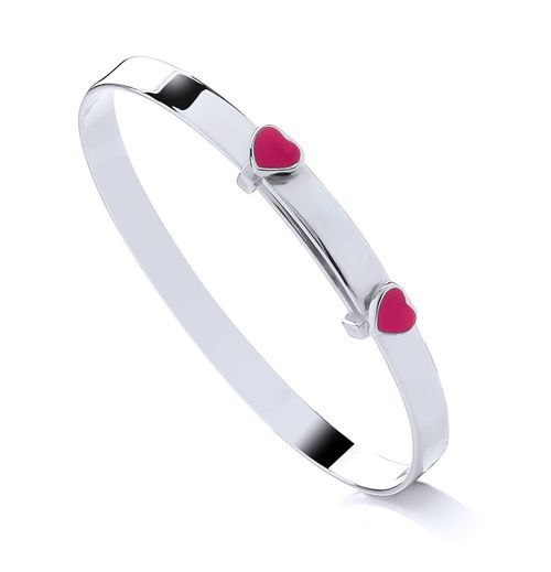 925 Sterling Silver Expanding Pink HEART Expanding Baby Bangle Girl Child's — image 6