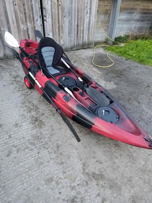 Sit-On-Top Kayak Red/Black With 1 Paddle & Buoyancy Aid & Trolley & Seat + More
