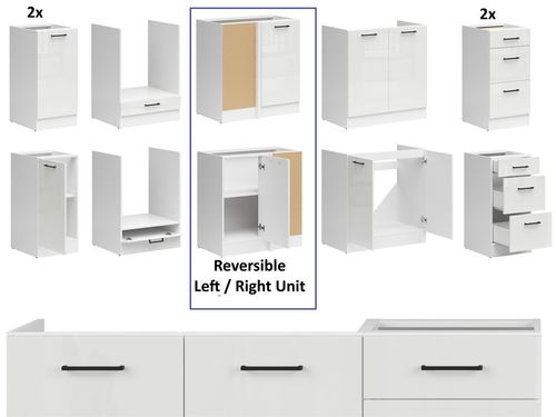 Corner Kitchen Set 11 Units Complete DIY Fitted Cabinets White Gloss Slab Junona — image 9