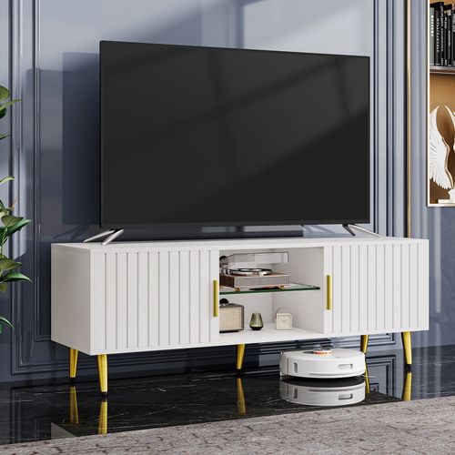Modern White TV Unit 140cm TV Cabinet Stand High Gloss Door RGB LED Lights — image 4