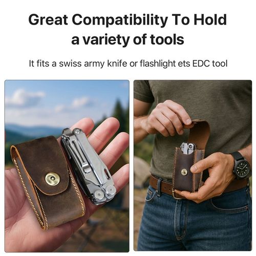 Genuine Leather EDC Organizer Sheath Multitool Case Belt Holster Tool Clip Pouch — image 10