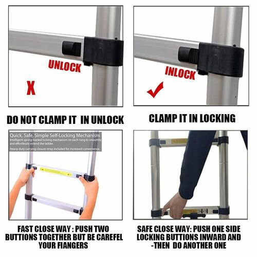 Telescopic Loft Ladder Extendable Collapsible Step Ladders Foldable Heavy Duty — image 7