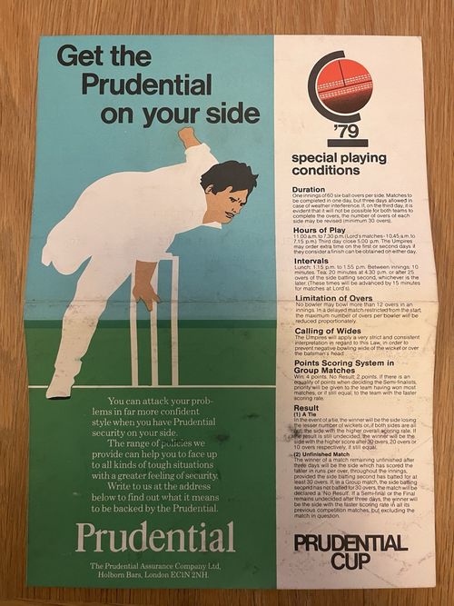 Official Souvenir Scorecard - 1979 Prudential Cup Final- England v West Indies — image 2