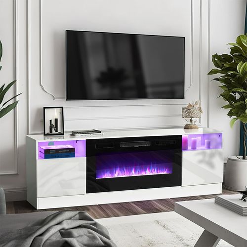 Modern 70" TV Stand Cabinet Unit with 12 LED Light Insert 32" Electric Fireplace — image 3