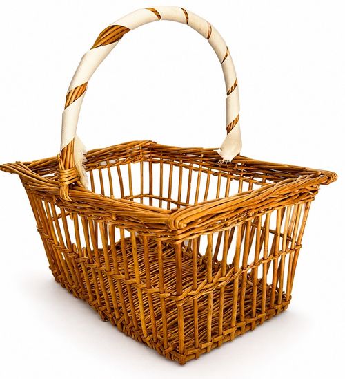 Vintage Wicker Shopping Basket Rectangular Willow Carry Handle Rustic Storage — image 1