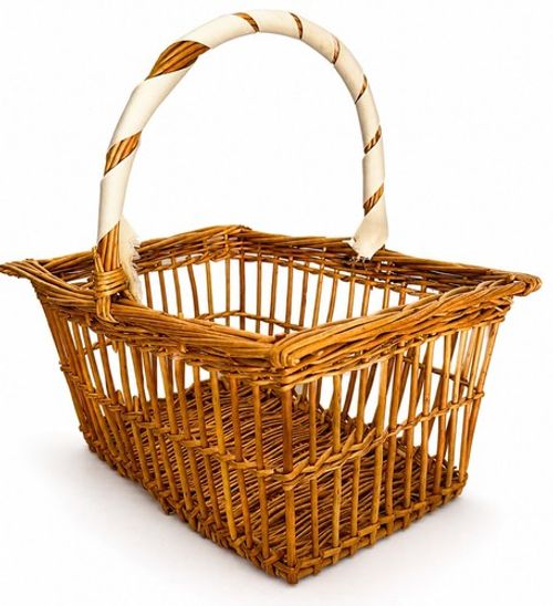 Vintage Wicker Shopping Basket Rectangular Willow Carry Handle Rustic Storage