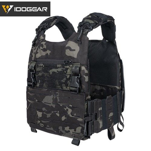 IDOGEAR Tactical Vest Airsoft Plate Carrier Laser Cut MOLLE Quick Release Camo