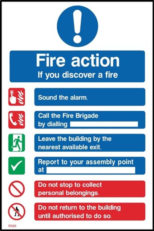 Fire Action If you discover a fire Sign or Sticker -All Materials & Sizes (FA99)