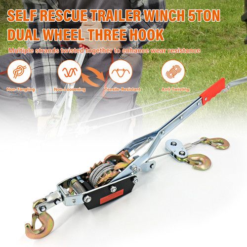 4 Ton Dual Gear Power Puller Heavy Duty 3 Hook Cable Puller Hand Winch Turfer