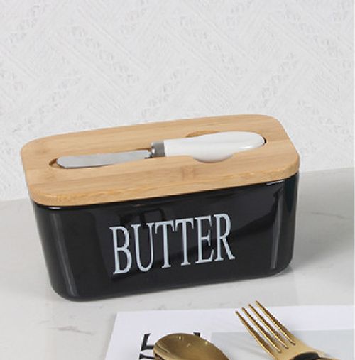 Ceramic french butter dish with lid knife holder container insulated storage box