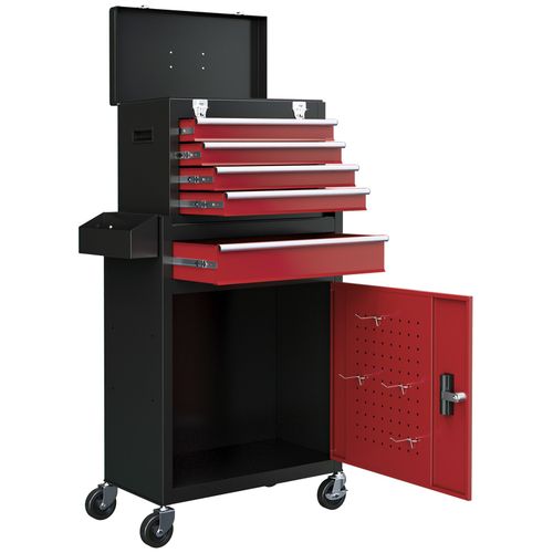 HOMCOM Tool Cabinet on Wheels with 5 Drawers Top Tool Chest Roller Cabinet Combo — image 11